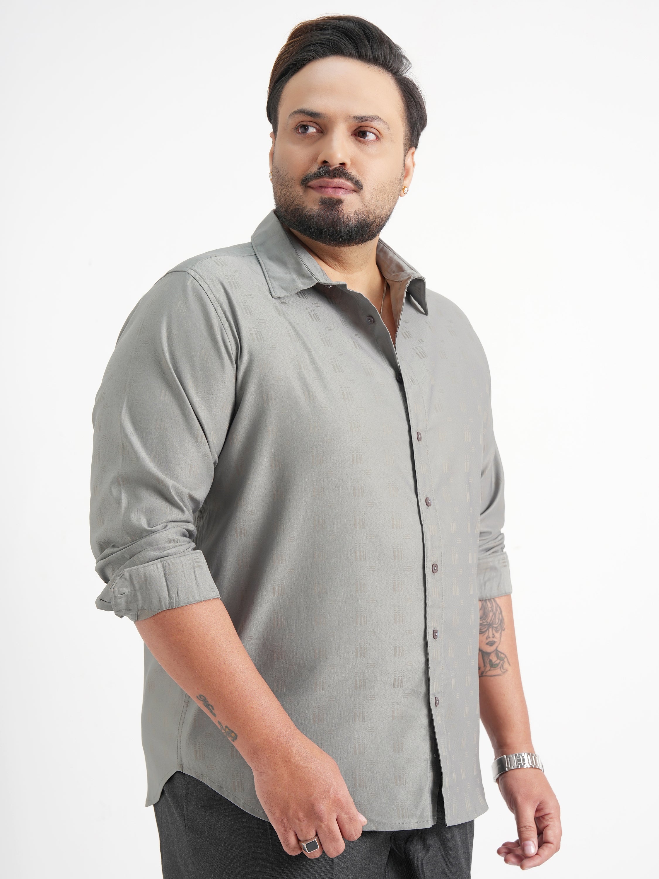Xtra Ordinary By Highlander Men Grey Checked Slim Fit Casual Shirt - Grey - Image 6