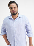 Xtra Ordinary By Highlander Men Blue Striped Slim Fit Casual Shirt - Blue - Image 1