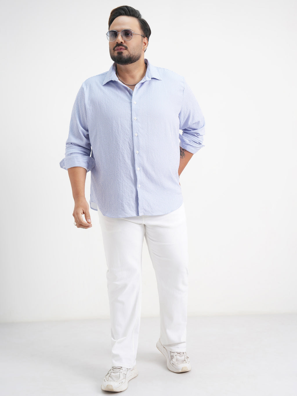 Xtra Ordinary By Highlander Men Blue Striped Slim Fit Casual Shirt - Blue - Image 2
