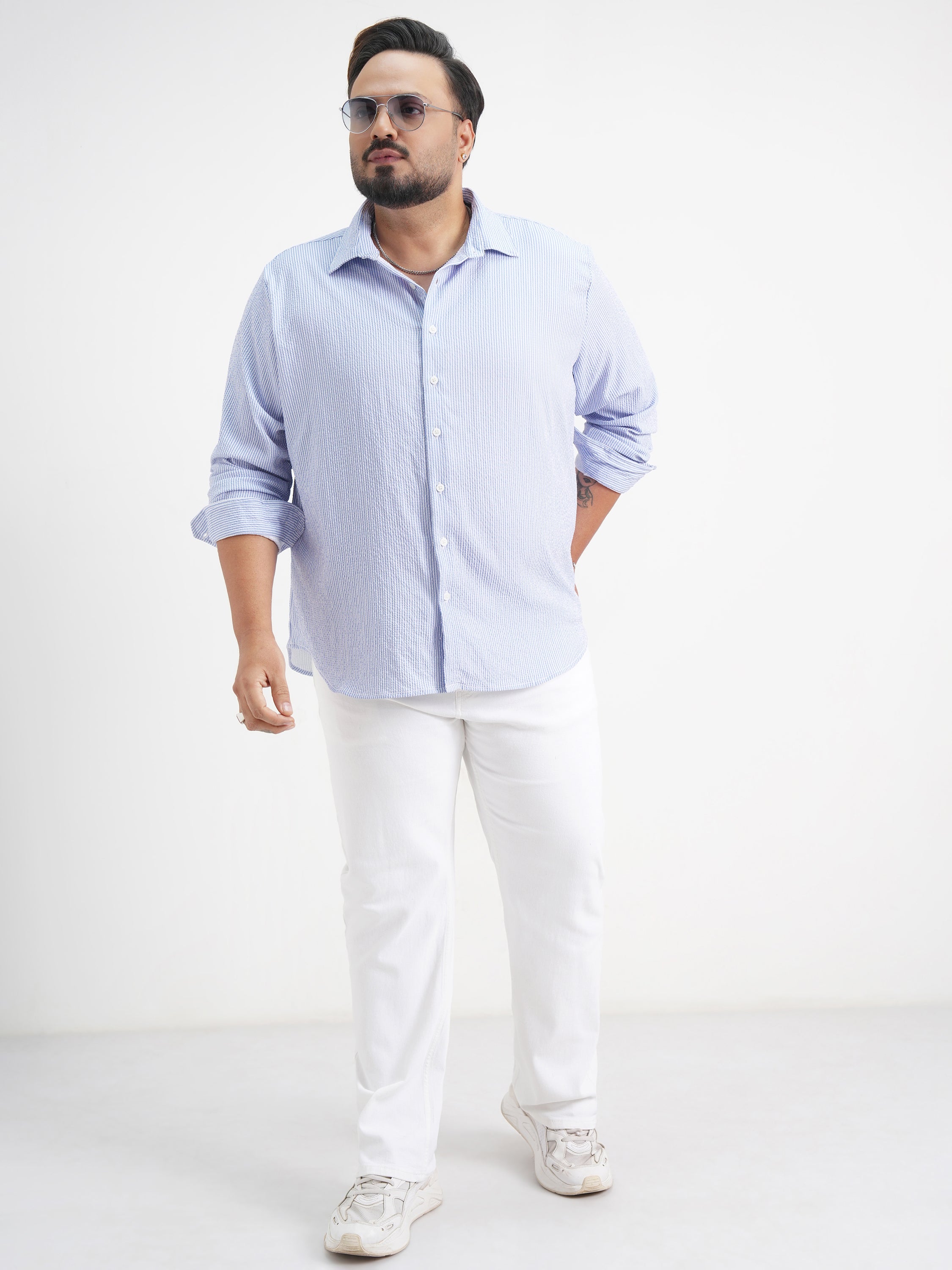 Xtra Ordinary By Highlander Men Blue Striped Slim Fit Casual Shirt - Blue - Image 2