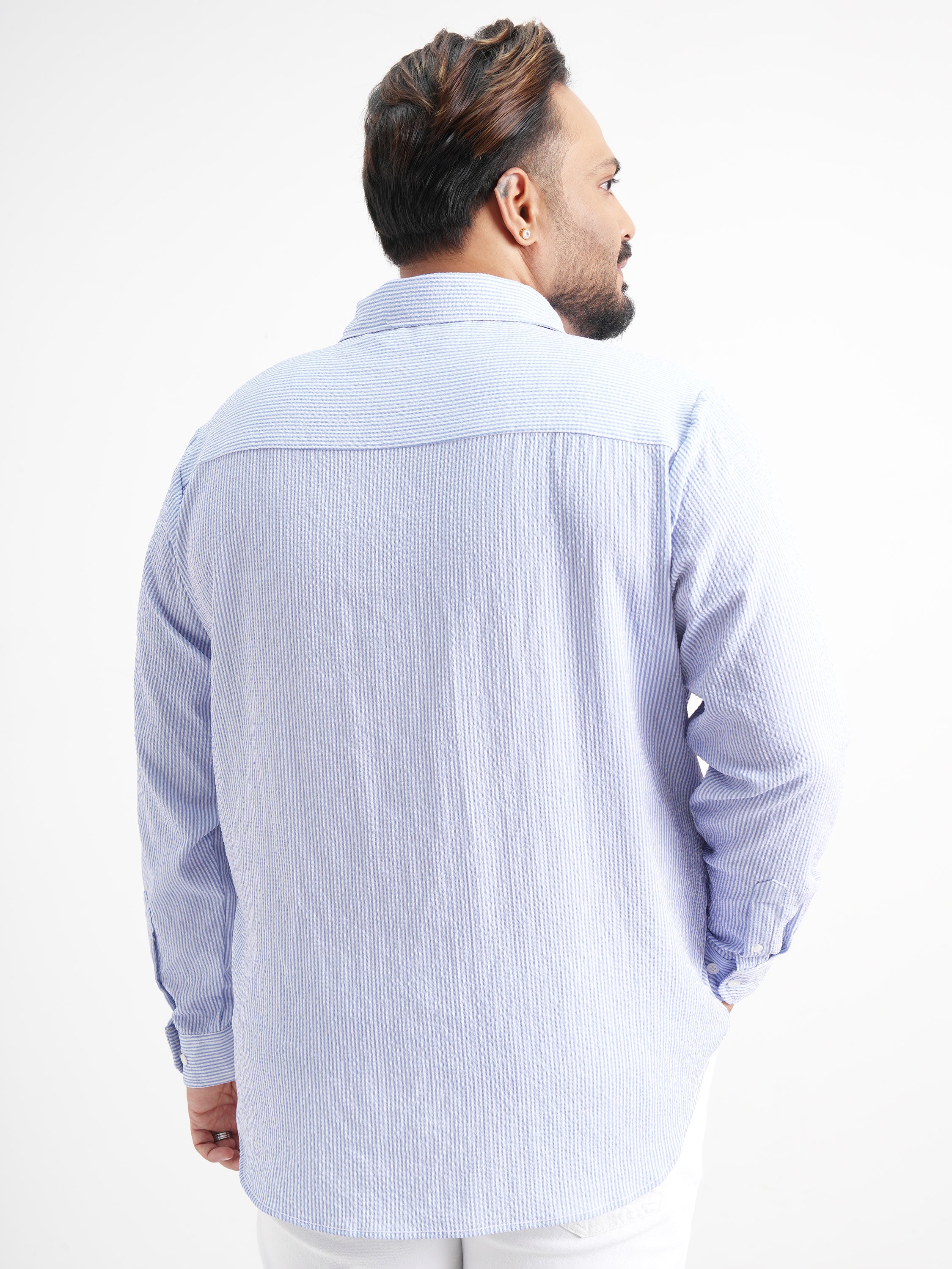 Xtra Ordinary By Highlander Men Blue Striped Slim Fit Casual Shirt - Blue - Image 3