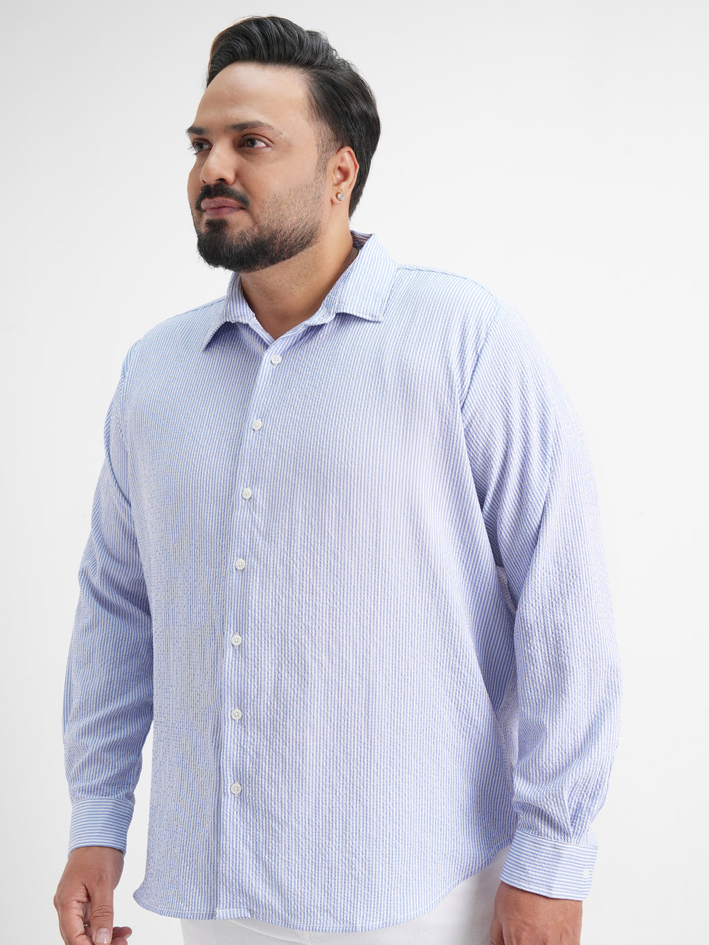 Xtra Ordinary By Highlander Men Blue Striped Slim Fit Casual Shirt - Blue - Image 4