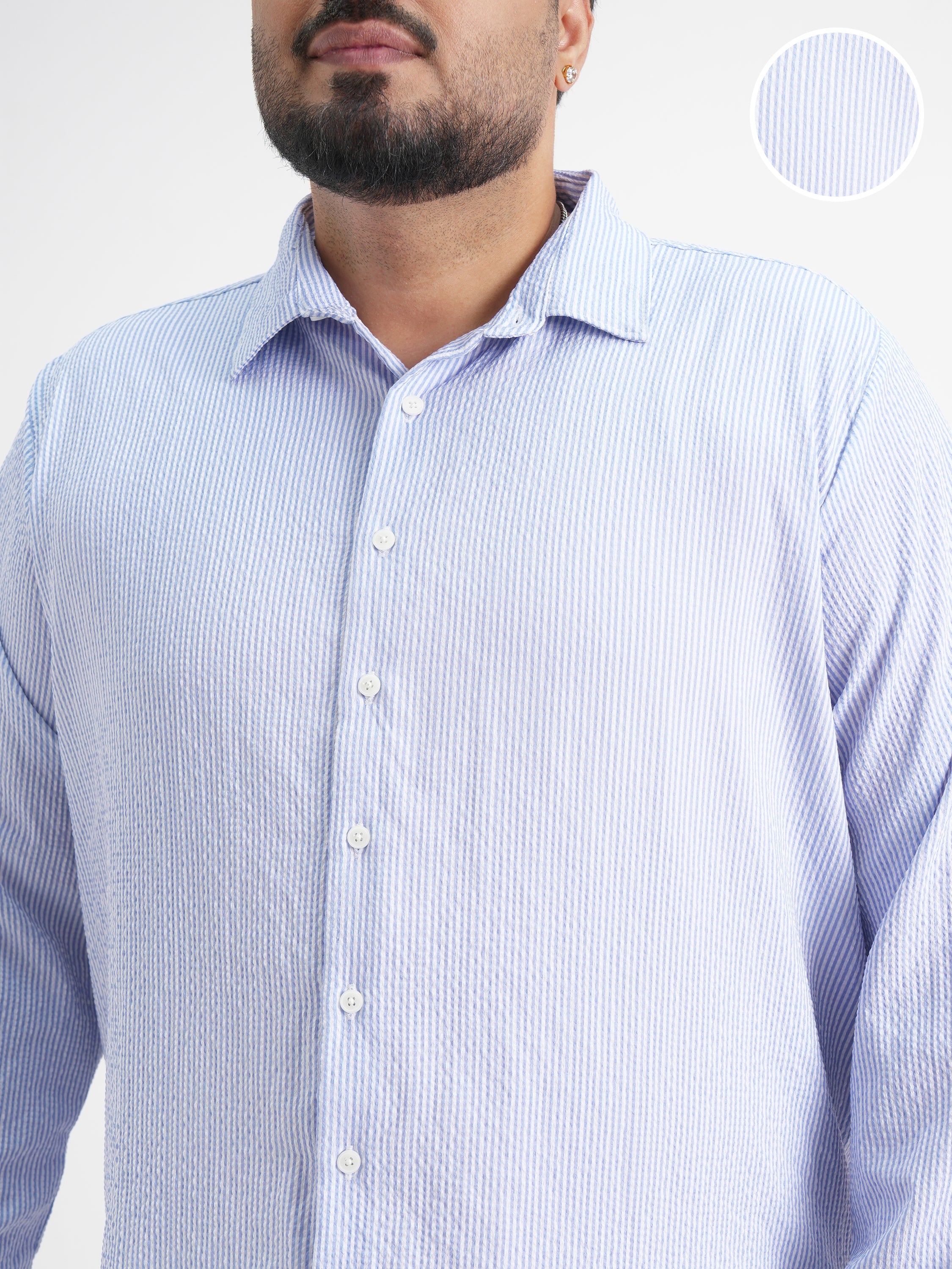 Xtra Ordinary By Highlander Men Blue Striped Slim Fit Casual Shirt - Blue - Image 5