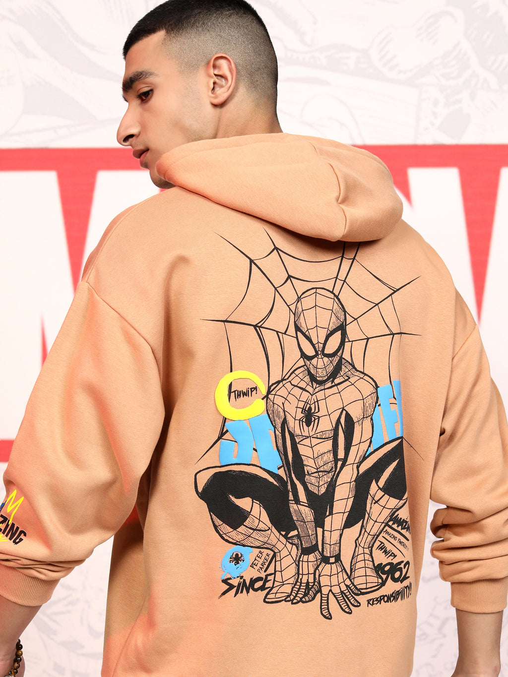 Marvel By Highlander Men Brown Spider-Man Hooded Pullover Sweatshirt - Brown - Image 1