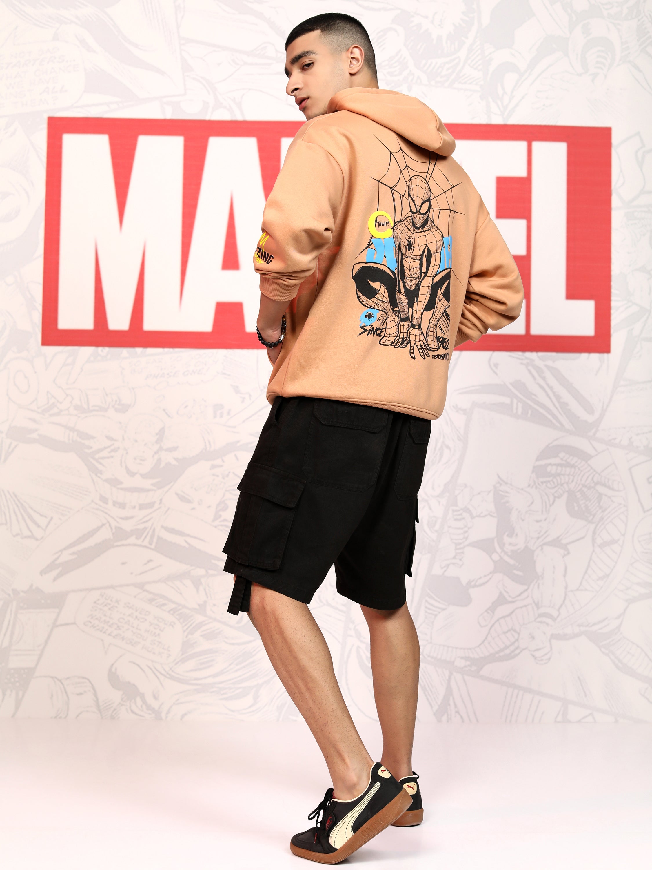 Marvel By Highlander Men Brown Spider-Man Hooded Pullover Sweatshirt - Brown - Image 2