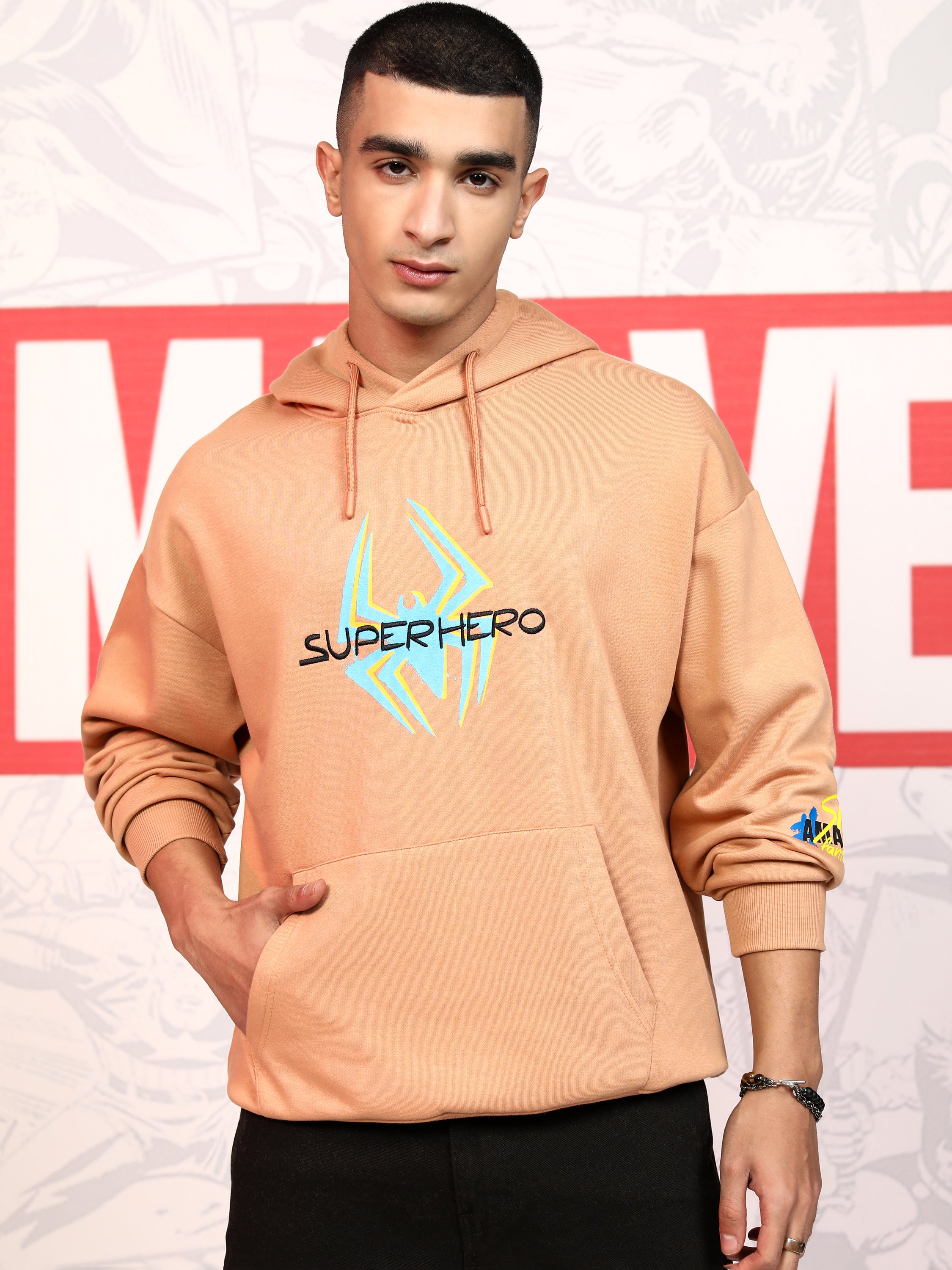 Marvel By Highlander Men Brown Spider-Man Hooded Pullover Sweatshirt - Brown - Image 3
