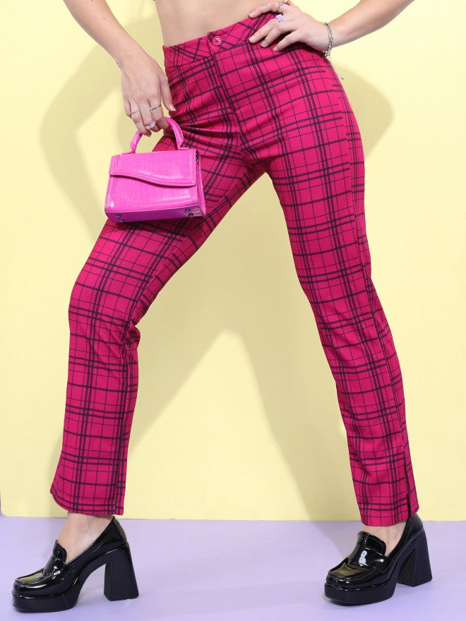 Ketch Women Pink/Black Checked Regular Fit Trouser - Pink - Image 1