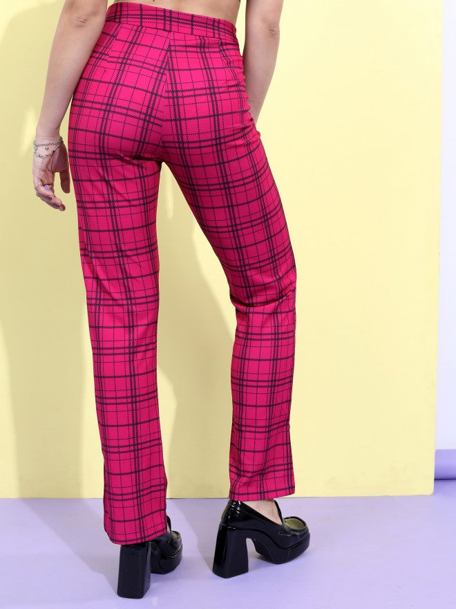 Ketch Women Pink/Black Checked Regular Fit Trouser - Pink - Image 3