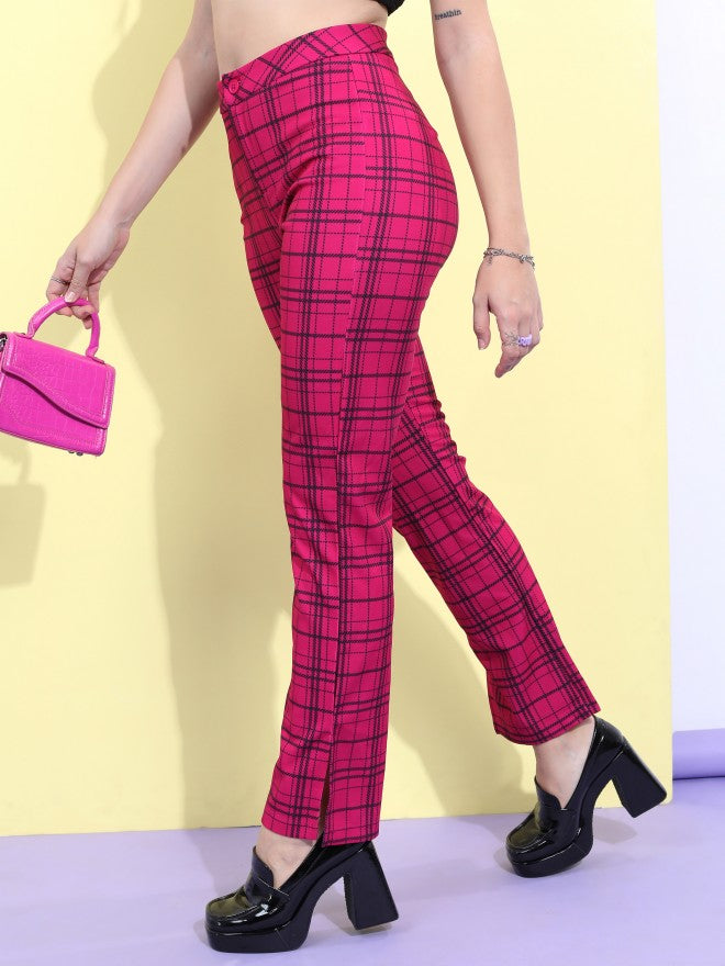 Ketch Women Pink/Black Checked Regular Fit Trouser - Pink - Image 4