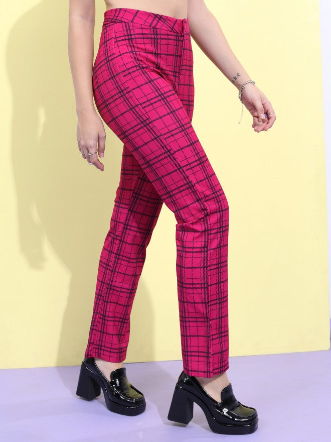Ketch Women Pink/Black Checked Regular Fit Trouser - Pink - Image 6