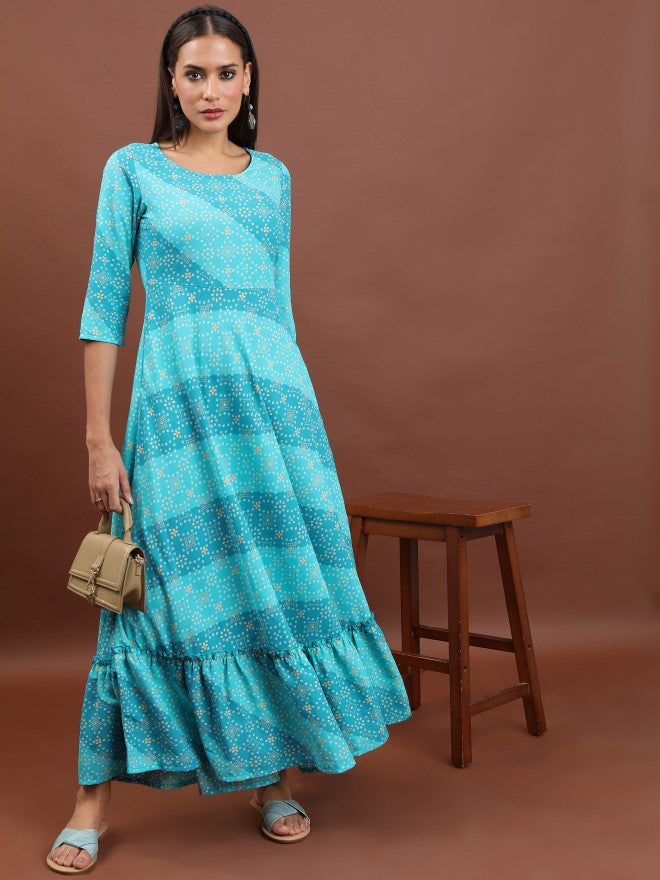 Ketch Women Aqua Printed Maxi Dress - Blue - Image 1