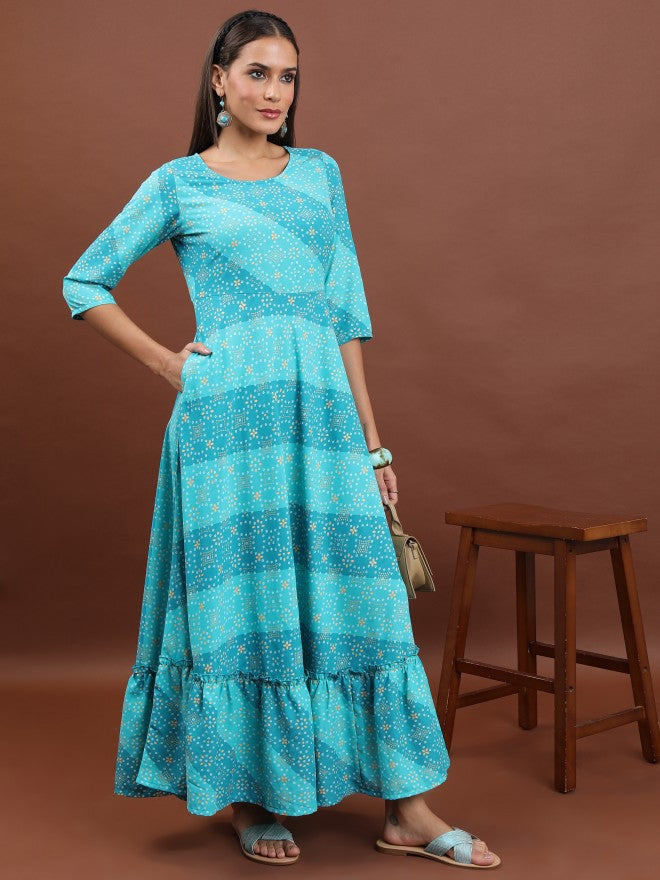 Ketch Women Aqua Printed Maxi Dress - Blue - Image 2