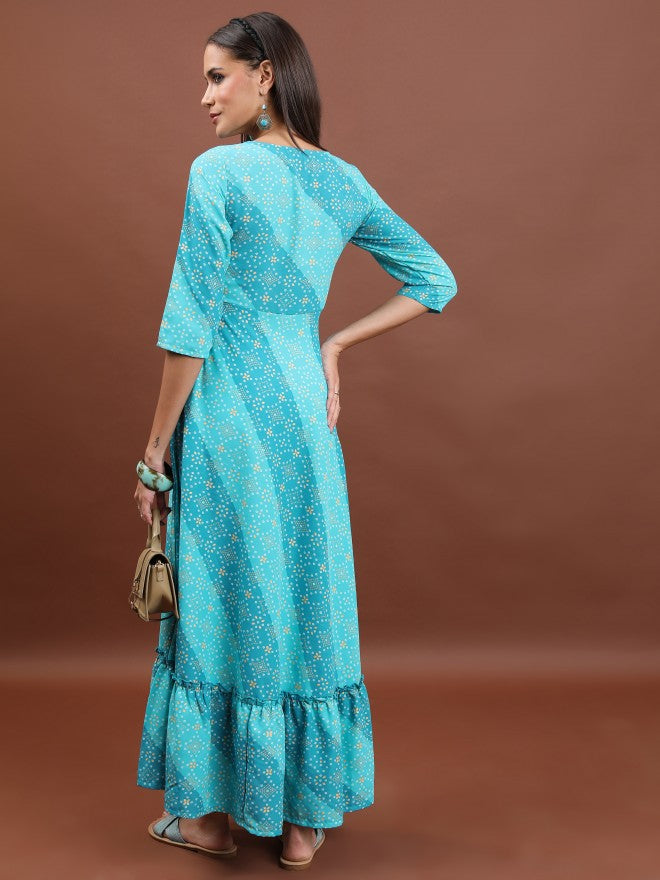 Ketch Women Aqua Printed Maxi Dress - Blue - Image 3