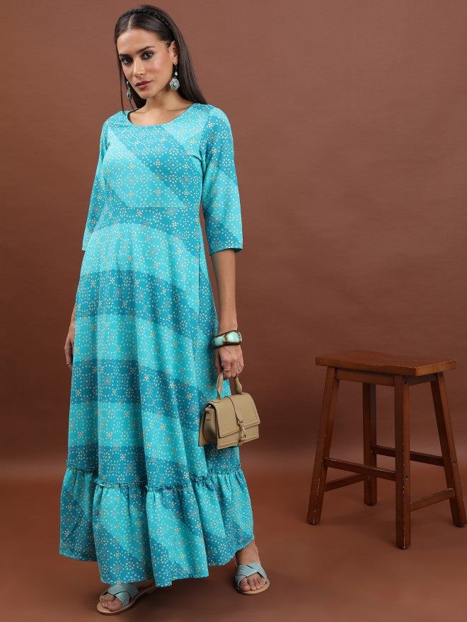 Ketch Women Aqua Printed Maxi Dress - Blue - Image 4