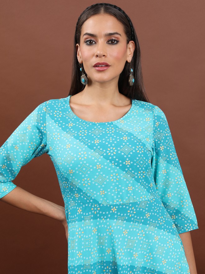 Ketch Women Aqua Printed Maxi Dress - Blue - Image 6