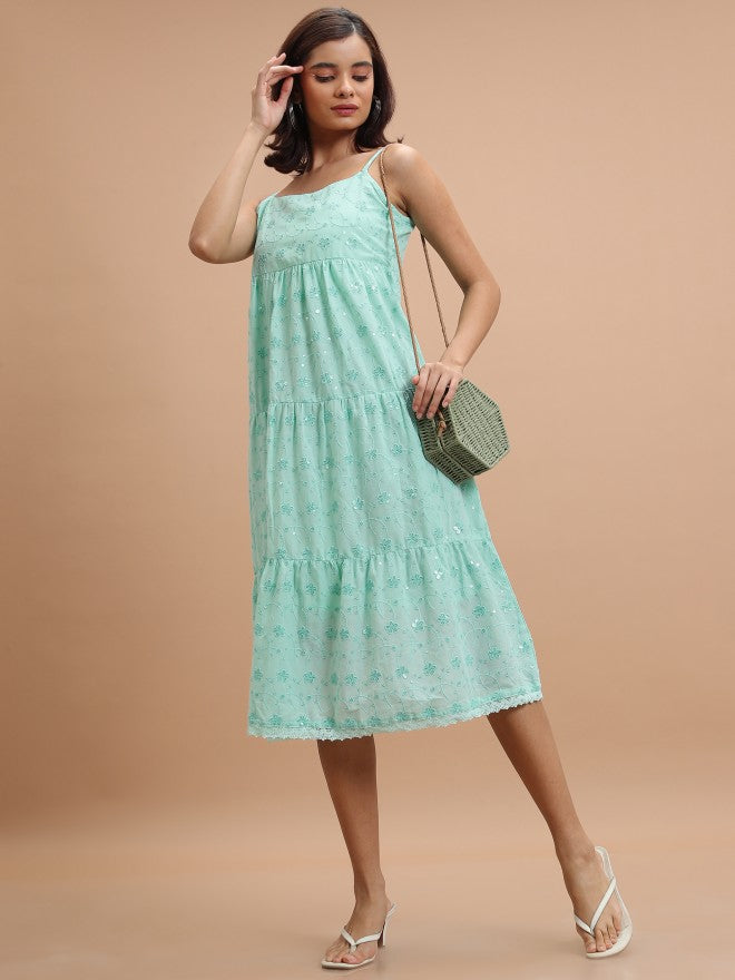 Ketch Women Green Self Design Fit & Flare Dress - Green - Image 1