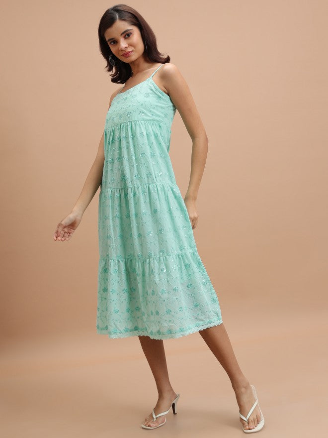 Ketch Women Green Self Design Fit & Flare Dress - Green - Image 2