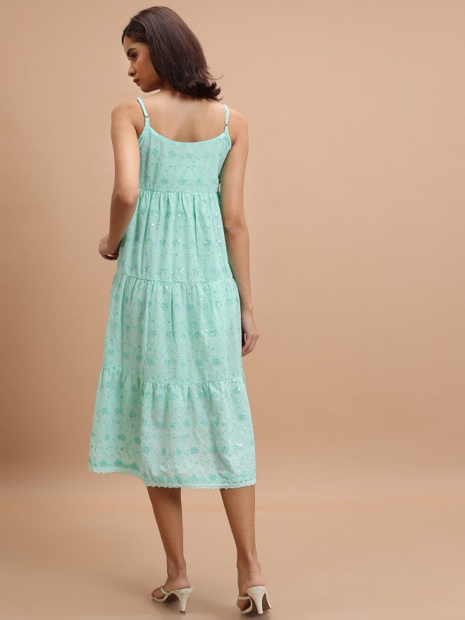 Ketch Women Green Self Design Fit & Flare Dress - Green - Image 3