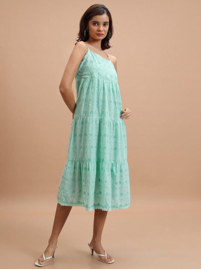 Ketch Women Green Self Design Fit & Flare Dress - Green - Image 4
