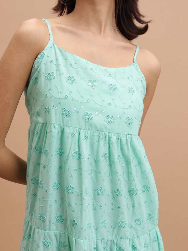 Ketch Women Green Self Design Fit & Flare Dress - Green - Image 5