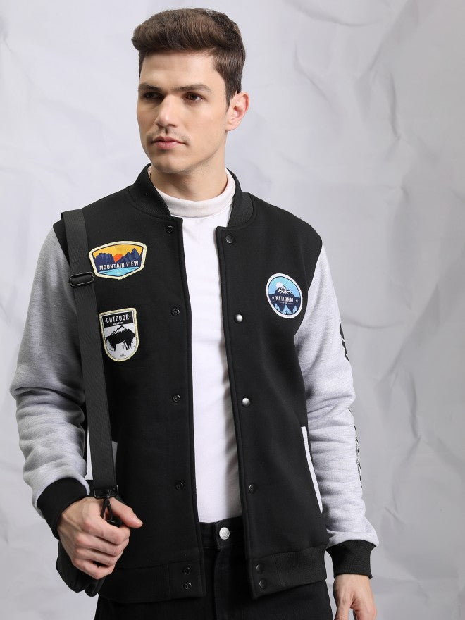 Ketch Men Black Printed Bomber Jacket - Black - Image 1