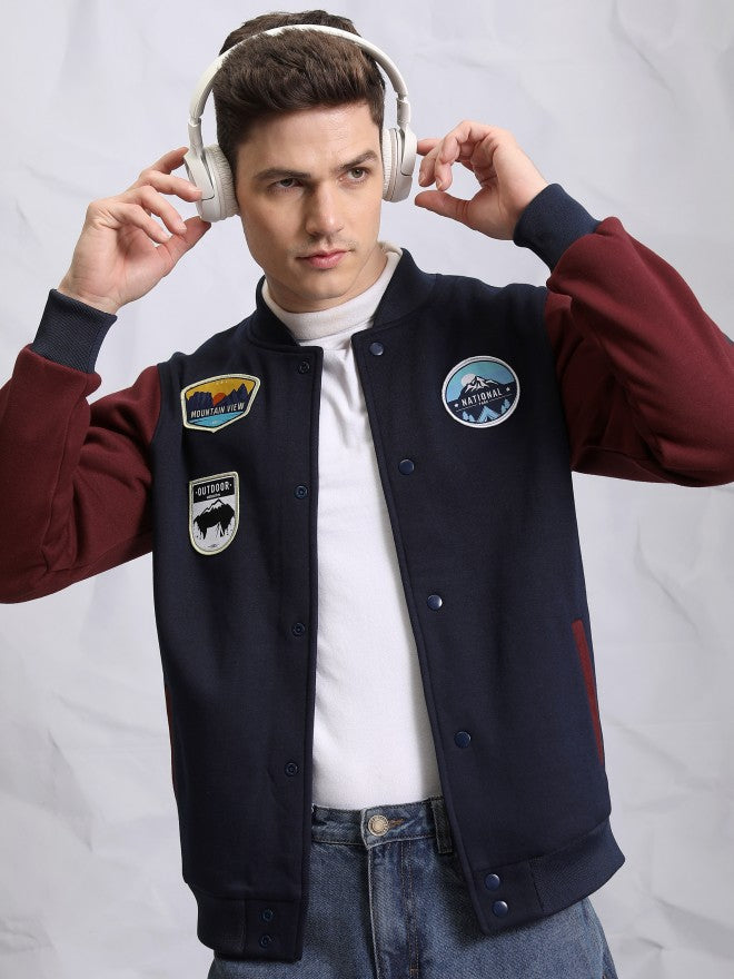 Ketch Men Navy Blue Printed Bomber Jacket - Navy Blue - Image 1