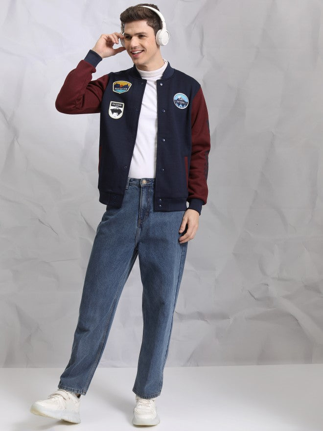 Ketch Men Navy Blue Printed Bomber Jacket - Navy Blue - Image 2