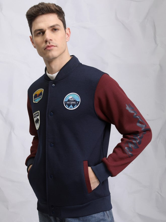 Ketch Men Navy Blue Printed Bomber Jacket - Navy Blue - Image 4