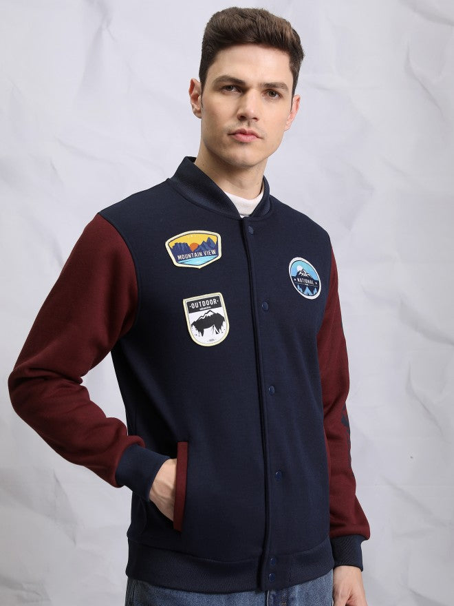 Ketch Men Navy Blue Printed Bomber Jacket - Navy Blue - Image 6