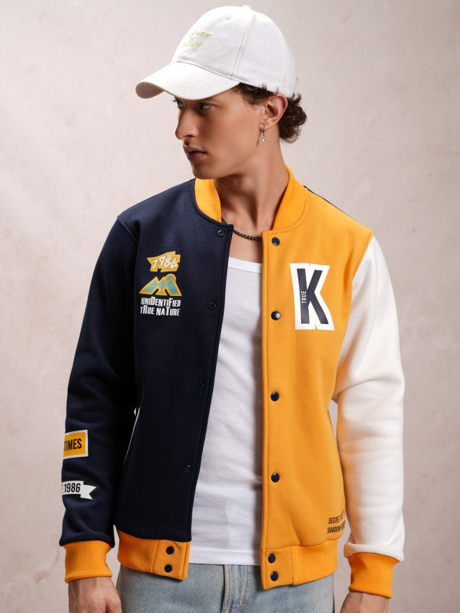 Ketch Men Navy Blue Printed Bomber Jacket - Navy Blue - Image 1