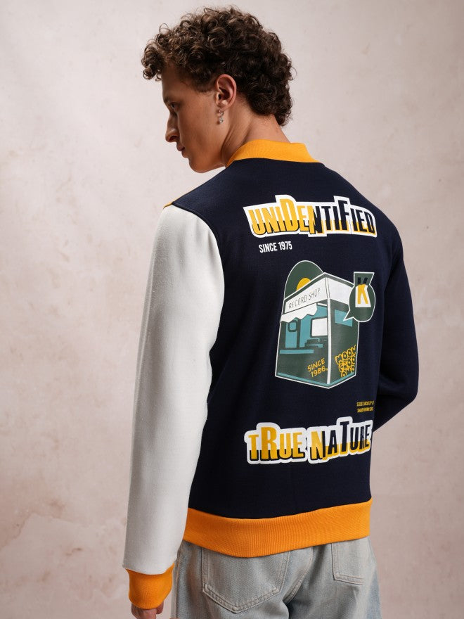 Ketch Men Navy Blue Printed Bomber Jacket - Navy Blue - Image 3