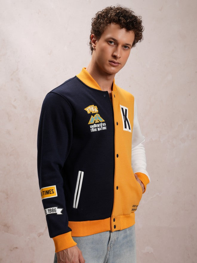 Ketch Men Navy Blue Printed Bomber Jacket - Navy Blue - Image 6