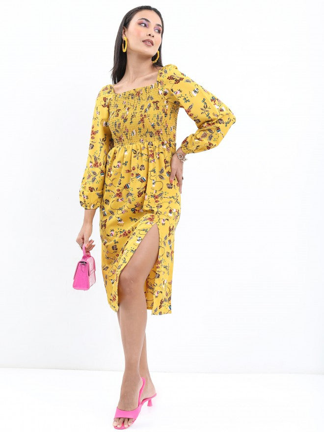 Ketch Women Yellow Floral Printed Fit & Flare Dress - Yellow - Image 1