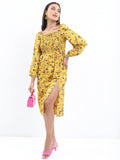 Ketch Women Yellow Floral Printed Fit & Flare Dress - Yellow - Image 1