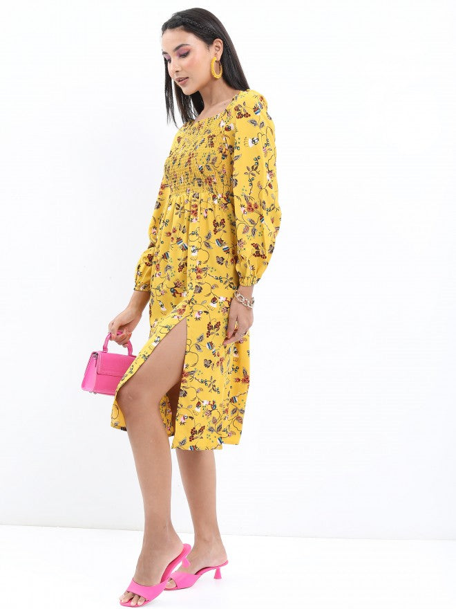 Ketch Women Yellow Floral Printed Fit & Flare Dress - Yellow - Image 2