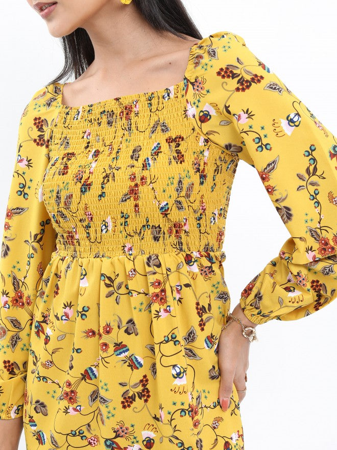 Ketch Women Yellow Floral Printed Fit & Flare Dress - Yellow - Image 4