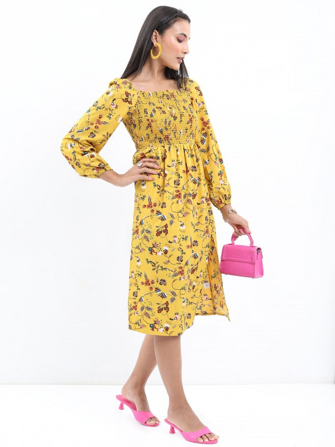 Ketch Women Yellow Floral Printed Fit & Flare Dress - Yellow - Image 5