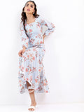 Ketch Women Light Blue Printed Midi Dress - Blue - Image 1