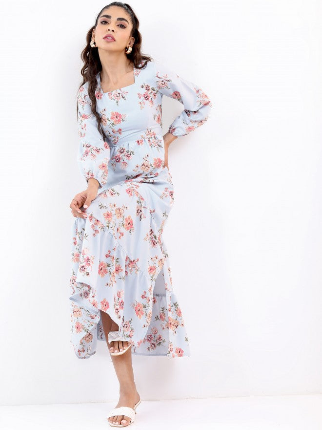 Ketch Women Light Blue Printed Midi Dress - Blue - Image 1