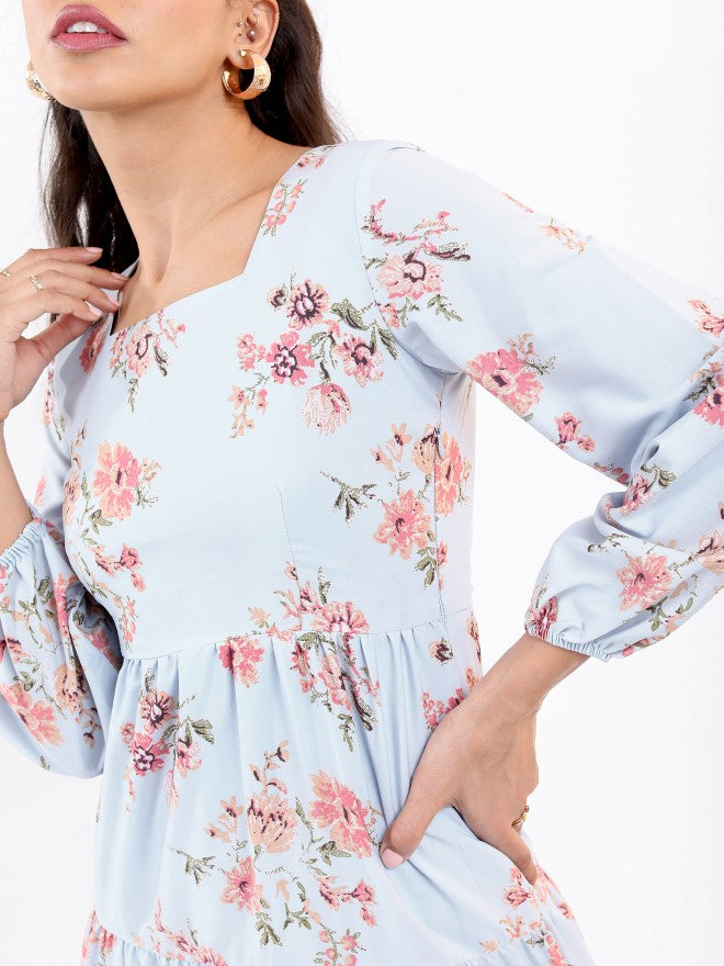 Ketch Women Light Blue Printed Midi Dress - Blue - Image 4