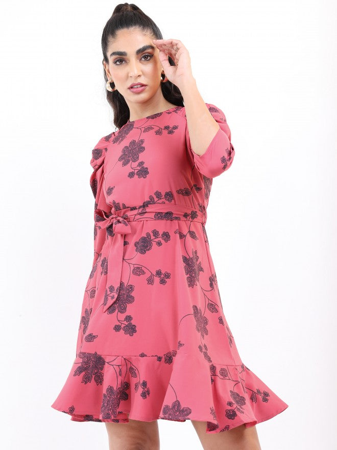 Ketch Women Rose Printed Mini Dress - Rose - Image 1