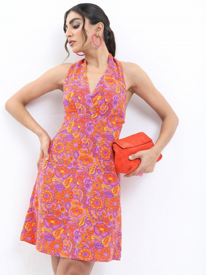 Ketch Women Pink Printed A-Line Dress - Pink - Image 1