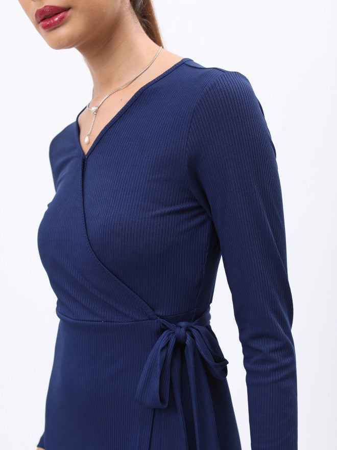 Ketch Women Navy Blue Solid Wrap Dress - Navy Blue - Image 5