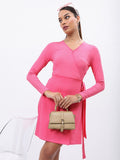 Ketch Women Pink Solid Wrap Dress - Pink - Image 1