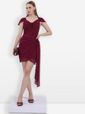 Ketch Women Burgundy Self Design Fit And Flare Dress - Burgundy - Image 1