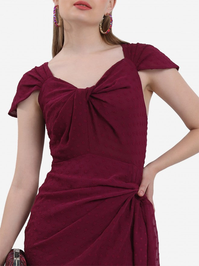 Ketch Women Burgundy Self Design Fit And Flare Dress - Burgundy - Image 4