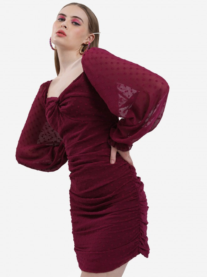 Ketch Women Burgundy Self Design Sheath Dress - Burgundy - Image 1