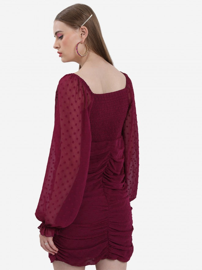 Ketch Women Burgundy Self Design Sheath Dress - Burgundy - Image 3