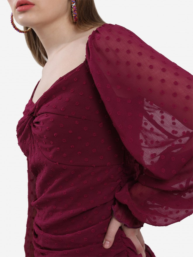 Ketch Women Burgundy Self Design Sheath Dress - Burgundy - Image 5