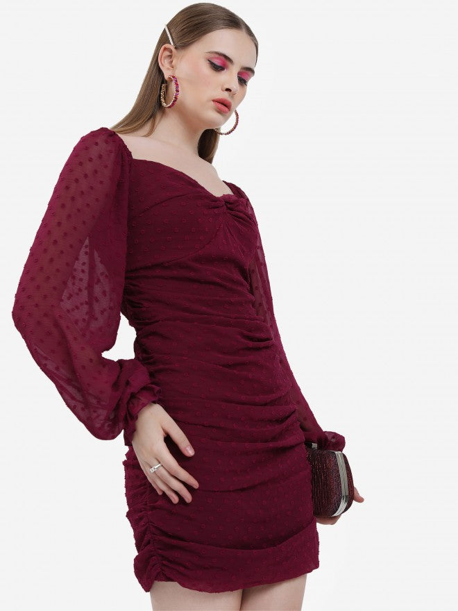 Ketch Women Burgundy Self Design Sheath Dress - Burgundy - Image 6